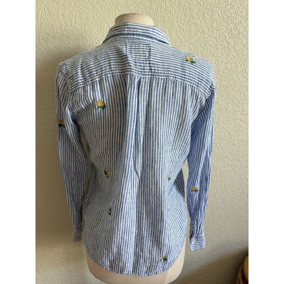 Rails Charli Embroidered Yellow Rose Shirt Blue Stripe Linen Button Down Women S - Picture 3 of 11